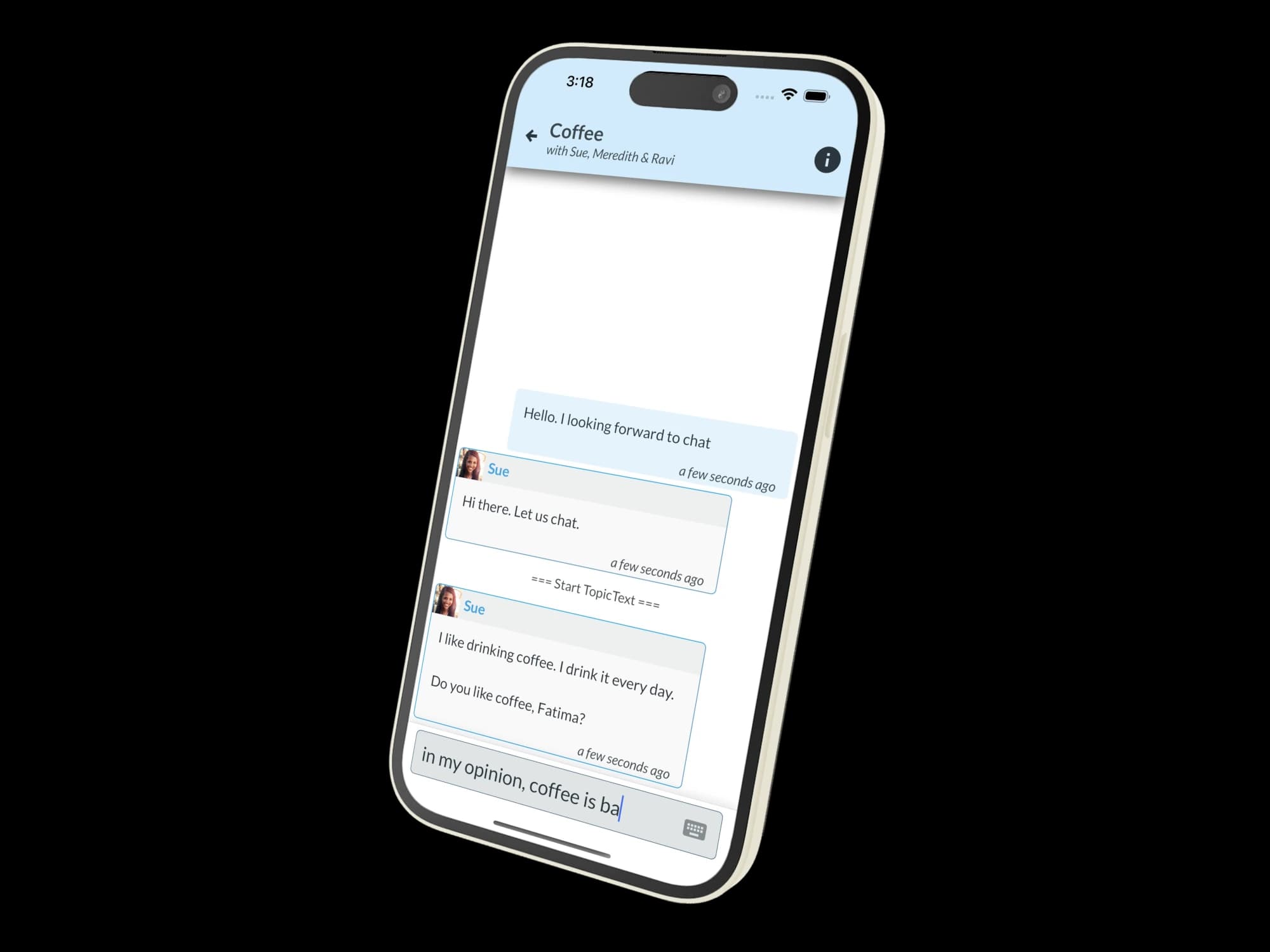 Chatting about coffee on Chatloop mobile app