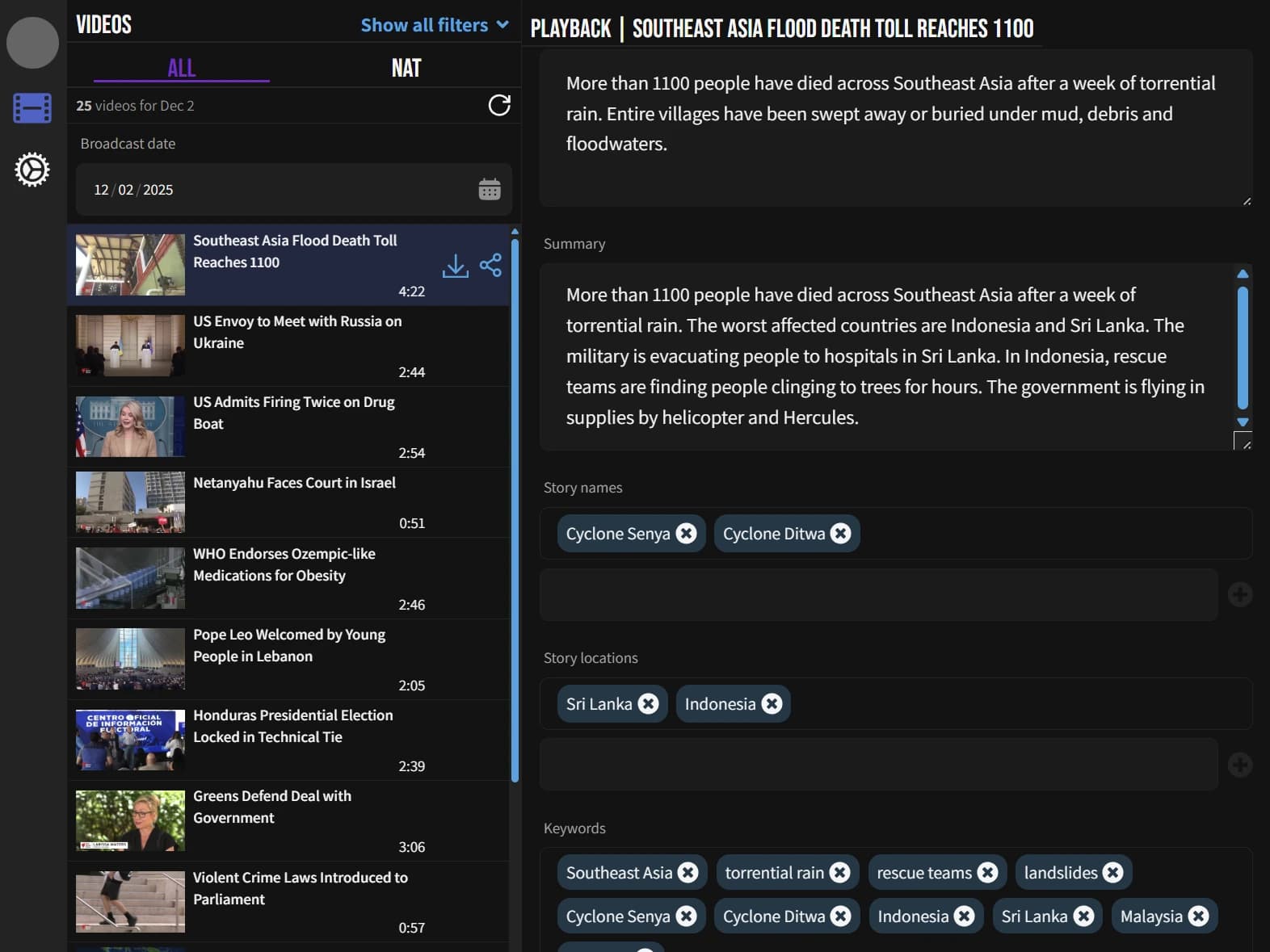 Close up of Newsie story metadata form